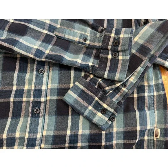 The North Face Shirt Men's Medium Blue Flannel Plaid Long Sleeve Button Front - Picture 9 of 11